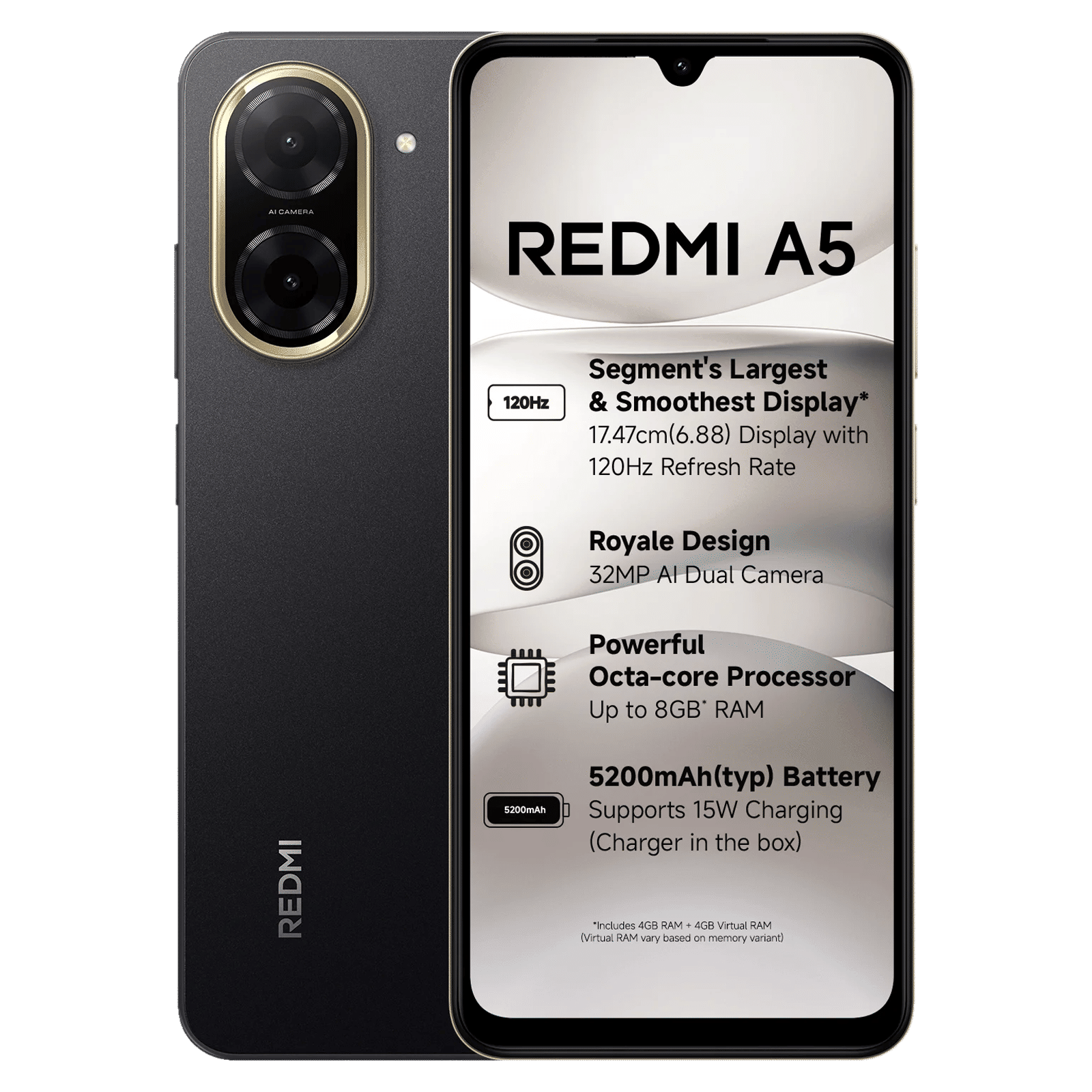 Buy Redmi A5 (4GB RAM, 128GB, Just Black) Online - Croma